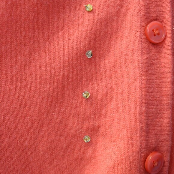 Garnet Hill Women’s Colorblock Cashmere Cardigan Size Medium Coral Pink and tan - Picture 11 of 16